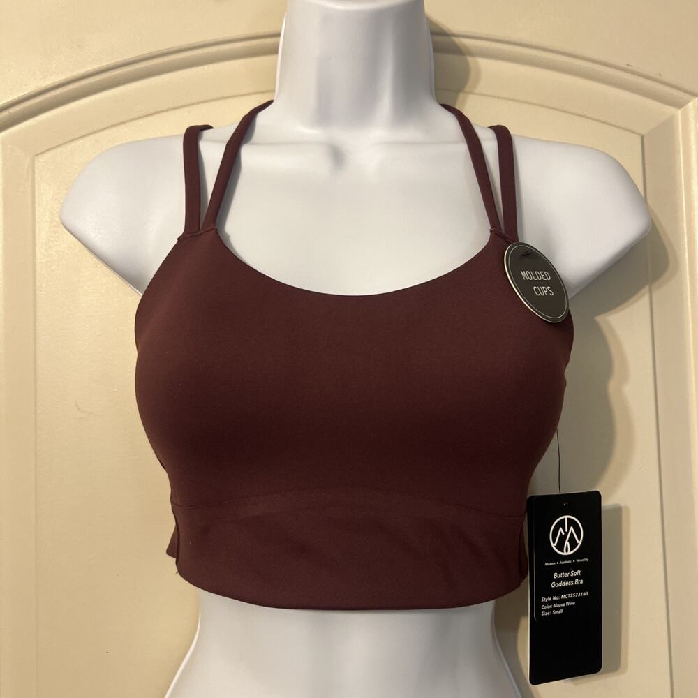 Move Theology Womens Scoop Neck Butter Soft Goddess Bra Color: Mauve Wine Size S